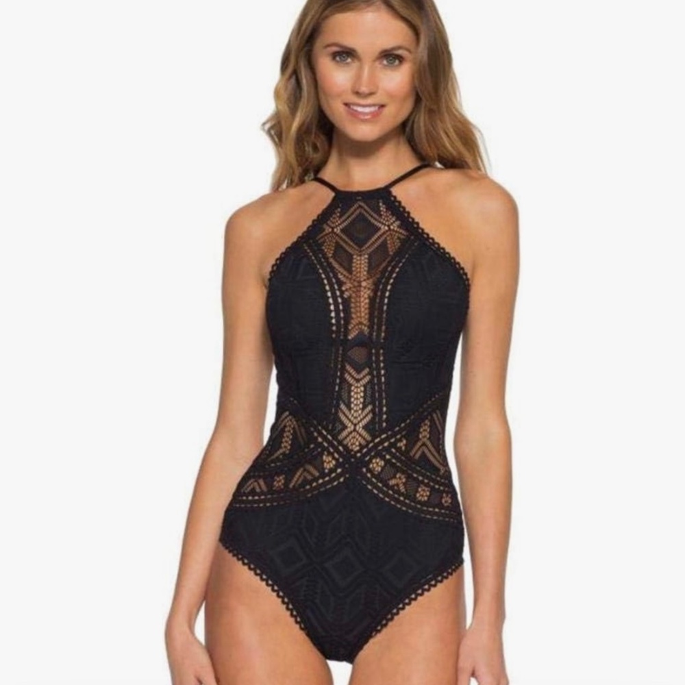 Rebecca Virtue Women's Aurora Crochet One Piece Swimsuit Black S
